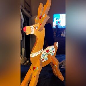 Vintage Hand Painted Wood Reindeer